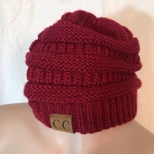 CC brand red knitted beanie